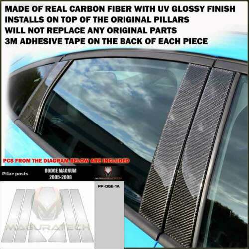Real Carbon Fiber Pillar Posts Trim 6 PCS 05-08 Dodge Magnum - Click Image to Close